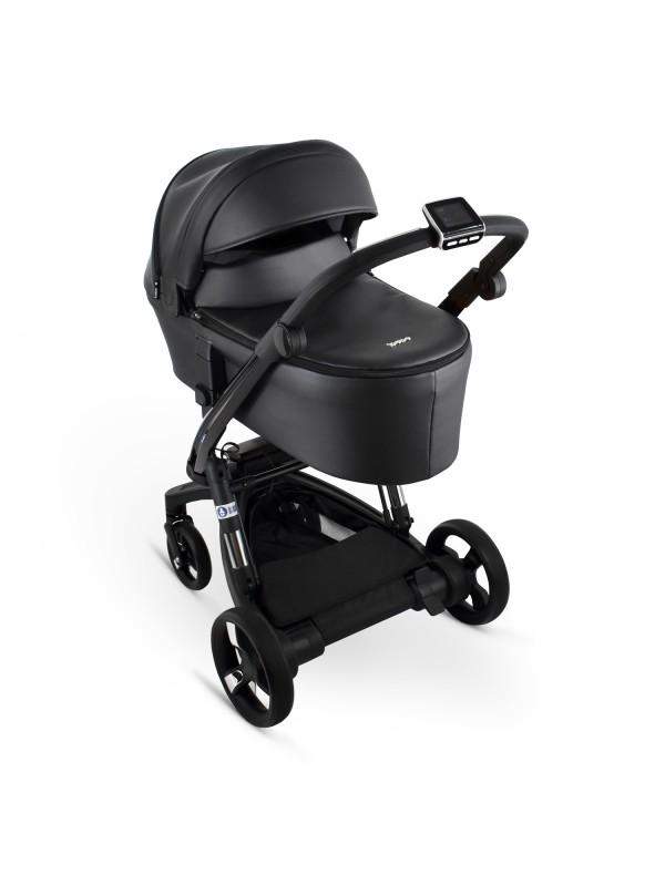 Stroller with electronic brake and ISTOP DRIVE power steering ibebe ECO LEATHER BLACK